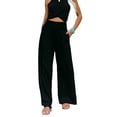 thumbnail image 3 of Sedceaty Summer Women Loose Long Trousers, Ladies Leisure Style Solid Color High Waist Ruched Beach Wide Leg Pants with Pocket, 3 of 9