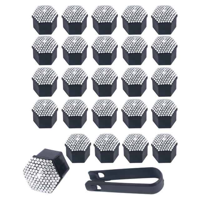 Car Tire Caps 20-Pack Diamond Studded Wheel Hub Screw Protection Covers 17 mm Diameter Plastic Decorative Caps for Automotive Wheels