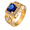 Gold-Blue, variant on Men Cushion Stone Statement Ring in Stainless Steel, Sizes 7-13, with Bright Surrounding Accents for Celebrations, Dress Outfits, and Milestone Gifts