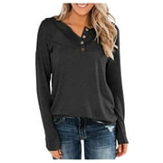 gakvov Fall Savings Clearance 2022!Plus Size Shirts For Women Long Sleeve Henley Tops Pullover With Buttons Down Casual Loose Fit Pullover V-Neck Tunics Tops