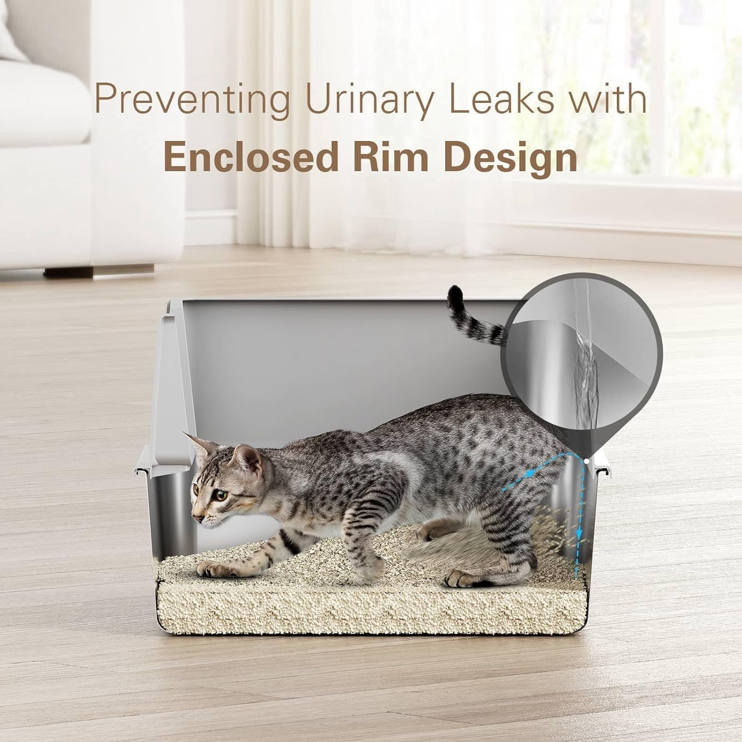 Stainless Steel Litter Box, Small Cat Litter Box with Lid, 17" L x 13.3" W x 11.8" H, Metal Litter Box for Kitty Cats with High Sided, Non-Sticky, Odorless, Spill Proof, White