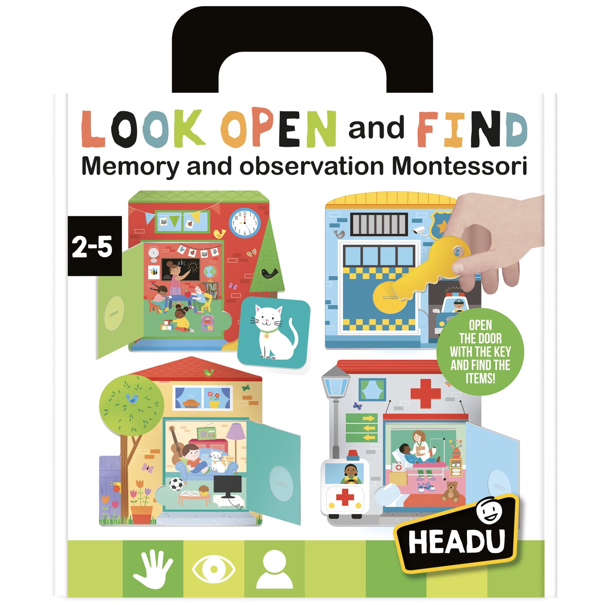 Headu: Look Open & Find Montessori - Memory & Observation Matching Game, Pair Hidden Object Tiles to City Scenes, Lock-Key Play Activity, Toddlers 2-5