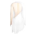 thumbnail image 4 of iixpin Women's Shiny Rhinestone Lyrical Dance Costumes Long Sleeve Asymmetrical Figure Ice Skating Dress White L, 4 of 5