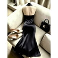 thumbnail image 2 of Women's Halter Cowl Neck Satin Maxi Dress, Solid Black Ruched Elegant Formal Party Dress, 2 of 6