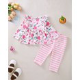 thumbnail image 7 of 12 Months Baby Girls Clothes 18 Months Girls 2PCS Floral Outfits Set Toddler Girls Long Sleeve Flower Top Stripe Pants Clothing Set Pink, 7 of 7