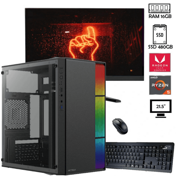 PC gamer Ryzen 5 5600G AMD SSD 480GB RAM de 16GB monitor 21.5"