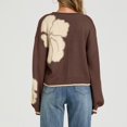 thumbnail image 5 of JUUNthy Womens Cardigan Sweater, Floral Knit Long Sleeve V Neck Casual Loose Cropped Sweater Outerwear Khaki L, 5 of 10