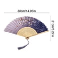 thumbnail image 3 of Oriental Bamboo Folding Hand Fan, Silk Fabric Bamboo Handheld Fan with Tassel, For Church Wedding Gift, Party Favors, DIY Decoration Gift, 15" x 8.3", Chinese Vintage Retro Style, 3 of 6