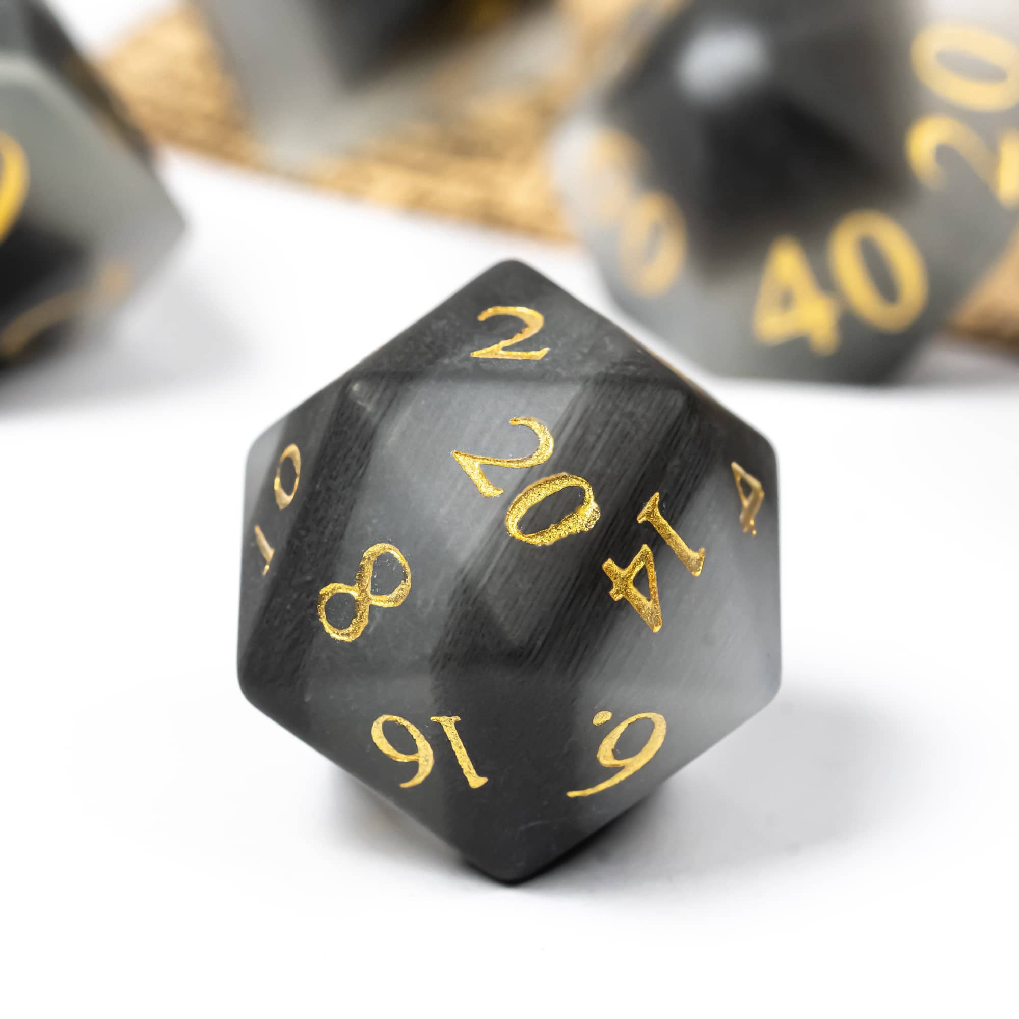Cusdie Set of 7 Handmade Stone Dice, 16mm Polyhedral Stone D&D Dice Set with Leather Box, DND Dices for Collection