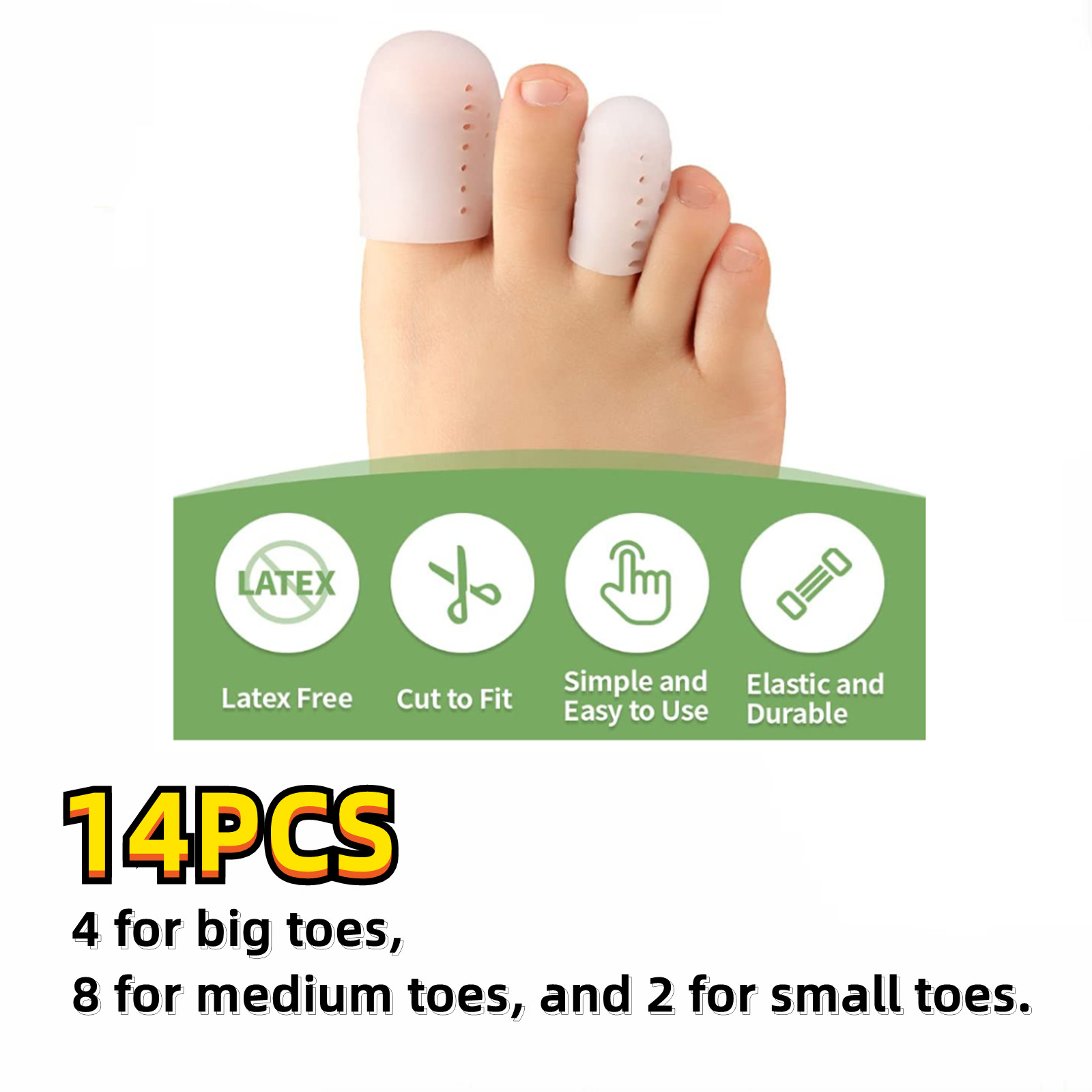 Gel Toe Protectors,14 Packs of Breathable Big Toe Caps, Silicone Toe