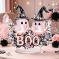 thumbnail image 2 of Dual Witch Hat Ghosts Acrylic Tabletop Ornament, Halloween BOO Sign with Floral Crystal Trim for Mantel Shelf Indoor Party Home Decoration, 2 of 4