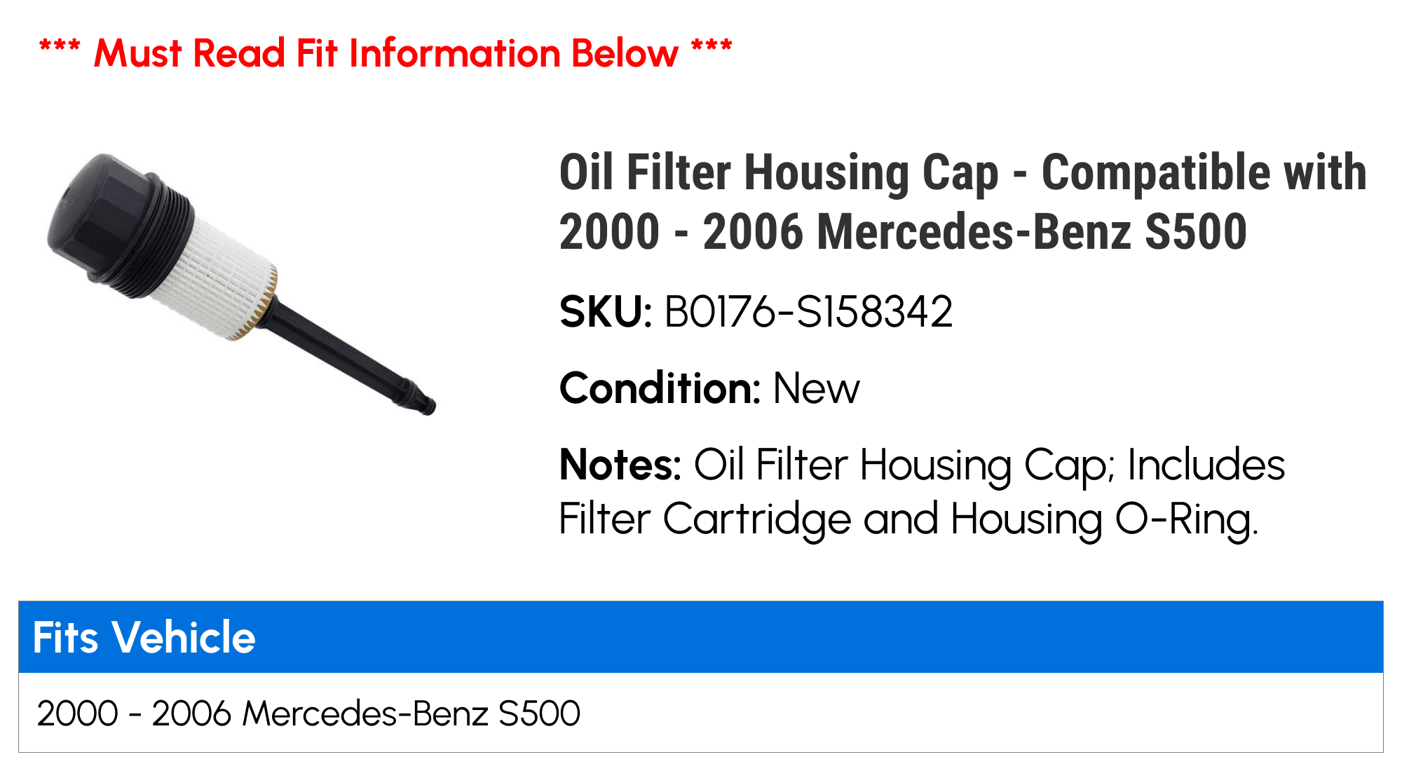 Oil Filter Housing Cap - Compatible with 2000 - 2006 Mercedes-Benz S500 - JL