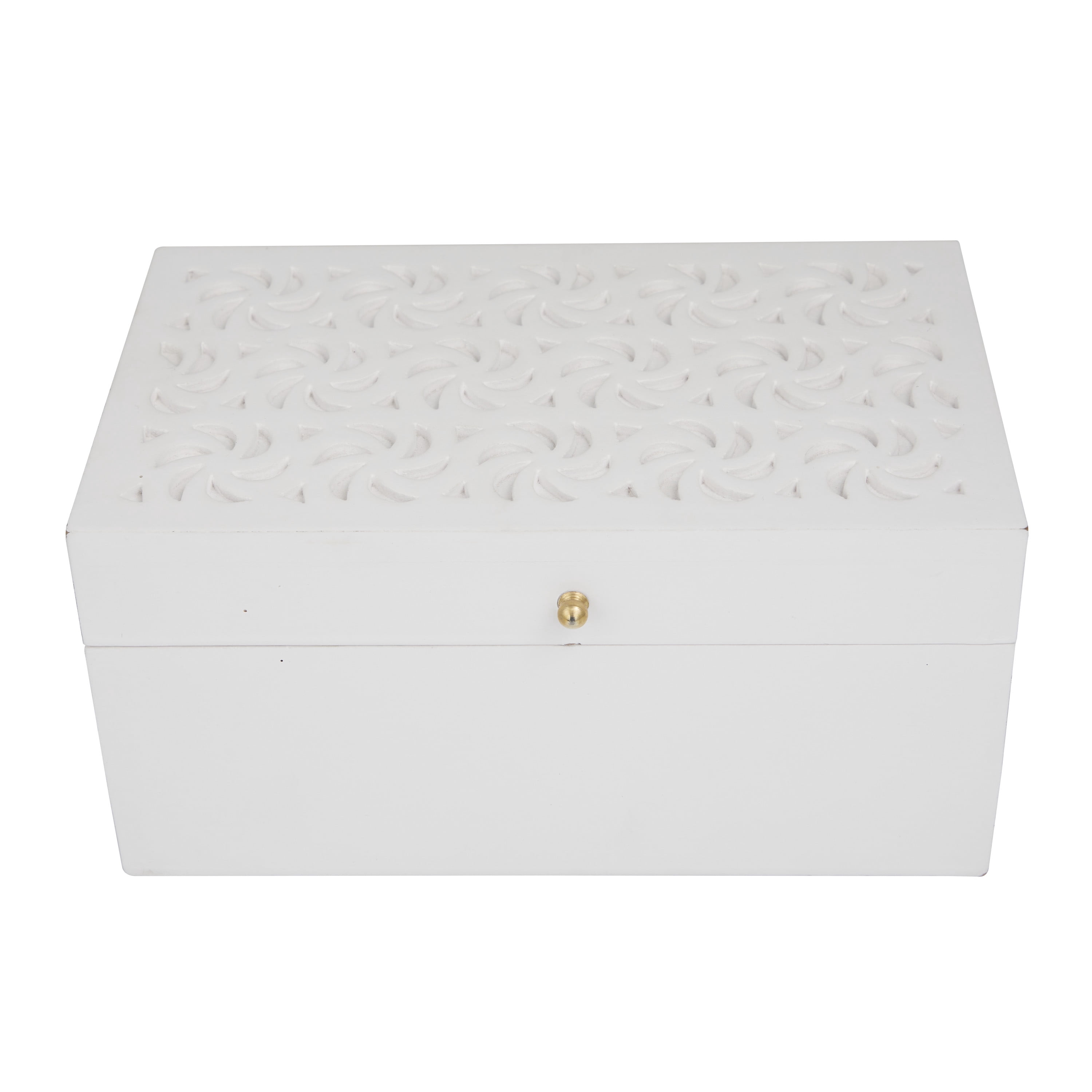 DecMode Intricate Carved White Wood Decorative Box with Hinged Lid, 3 Count