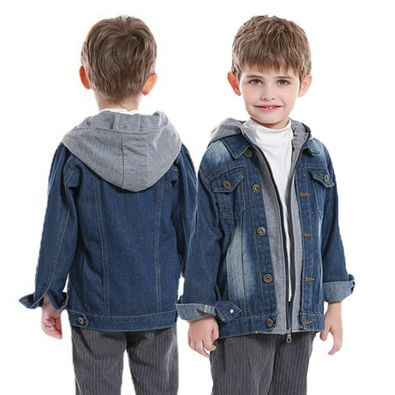 Esaierr 12M-6T Kids Baby Boys Girls Denim Trucker Jacket Fall Hoodies Jeans Coat Toddler Cowboy Outwear Casual Clothes