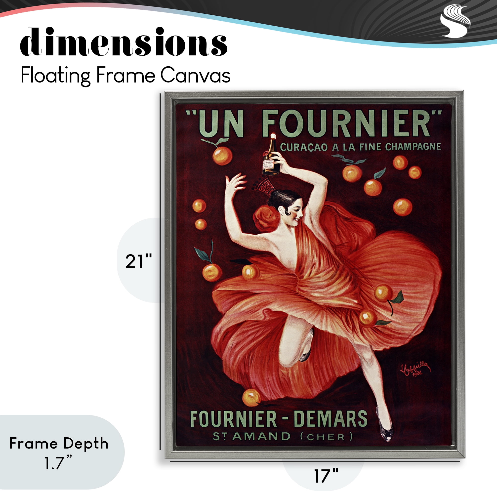 Stupell Industries Vintage Champagne Dancer in Red Gray Framed Floater Canvas Wall Art, design by Leonetto Cappiello