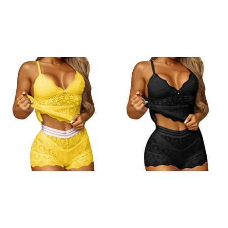2-Pack Women Fashion Print Mesh Lingerie Lace Lingerie Three Pieces Shorts Set Underwear Lingerie for Women Set plus Size Lingerie Robe Petite Lingerie for Women Small Corset plus Size