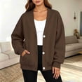 thumbnail image 7 of Winter Womens Button Up Sweatshirt V-Neck Long Sleeve Front Cardigan Fall Loose Coat with Pockets, 7 of 7