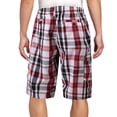 thumbnail image 2 of Men's Plaid Checkered Multi Pocket Elastic Waist Lightweight Casual Cargo Shorts (8 Black/Burgundy/White, M), 2 of 3