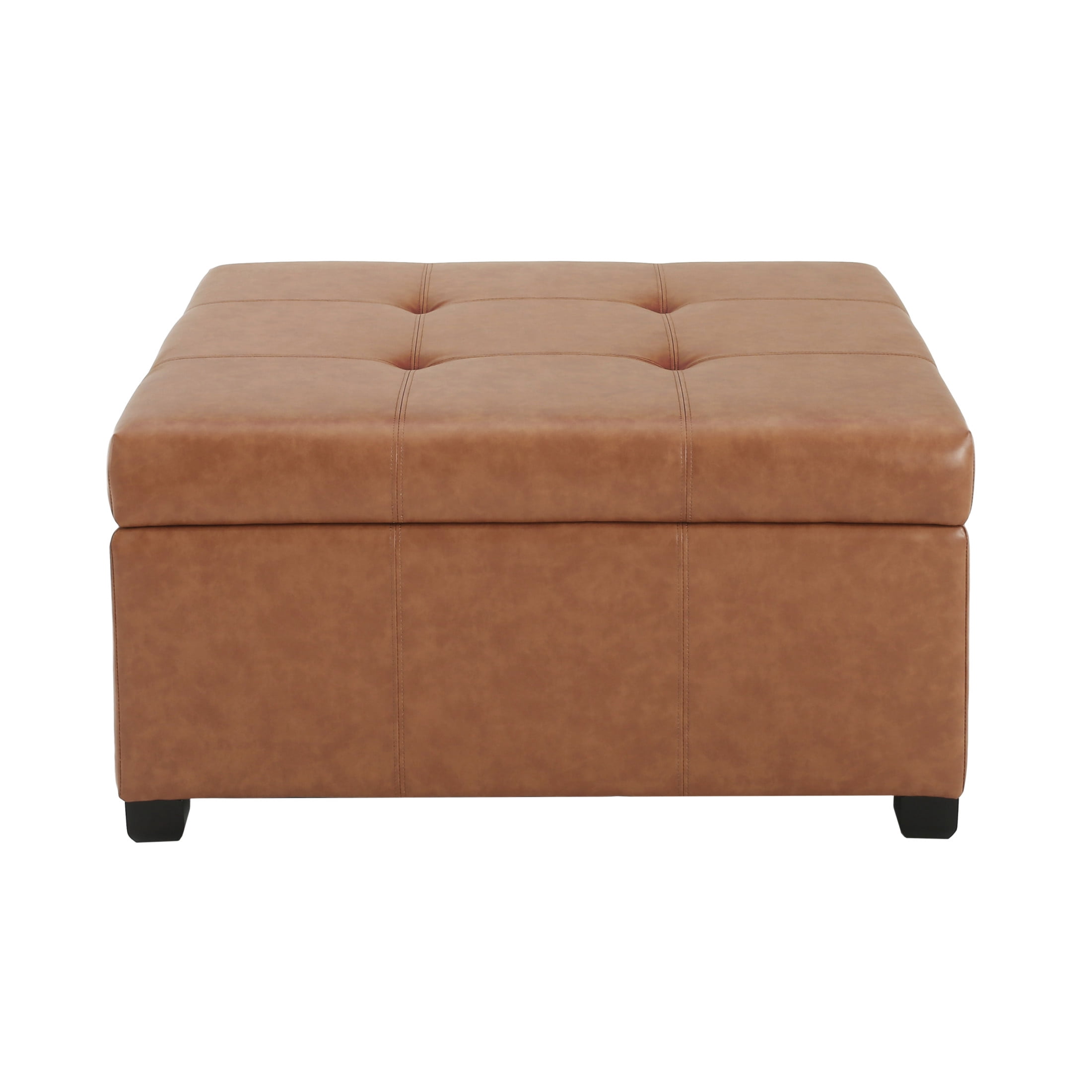 Nassau Upholstered Storage Ottoman, Tan