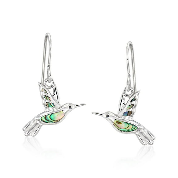 Ross-Simons Abalone Shell Hummingbird Drop Earrings With Black Enamel in Sterling Silver, Women's, Adult