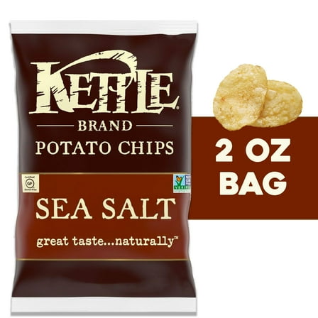 Kettle Brand Potato Chips, Sea Salt Kettle Chips, Snack Bag, 2 oz