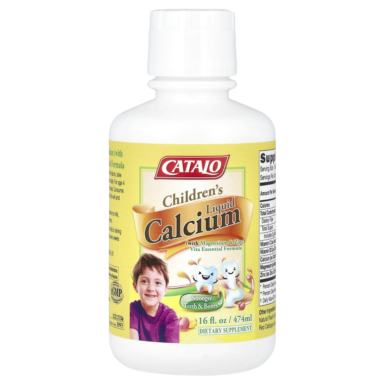 CATALO Children's Liquid Calcium with Magnesium & Zinc, Peach and Mango, 16 fl oz (474 ml)
