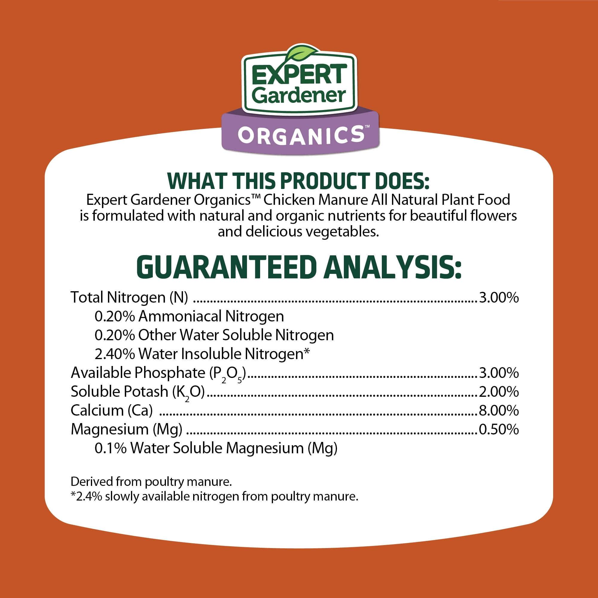 Expert Gardener Organics Chicken Manure All-Natural Plant Food, 4 lb Fertilizer