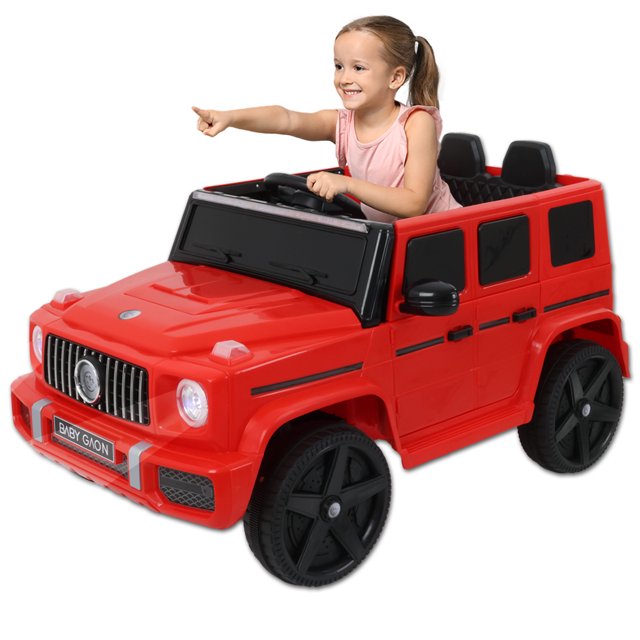 Carro Electrico Montable para Niños Baby Gaon Carrito Tipo Camioneta Todo Terreno Rojo Con Luces Estero Bluetooth y USB Doble Puerta Con Seguro