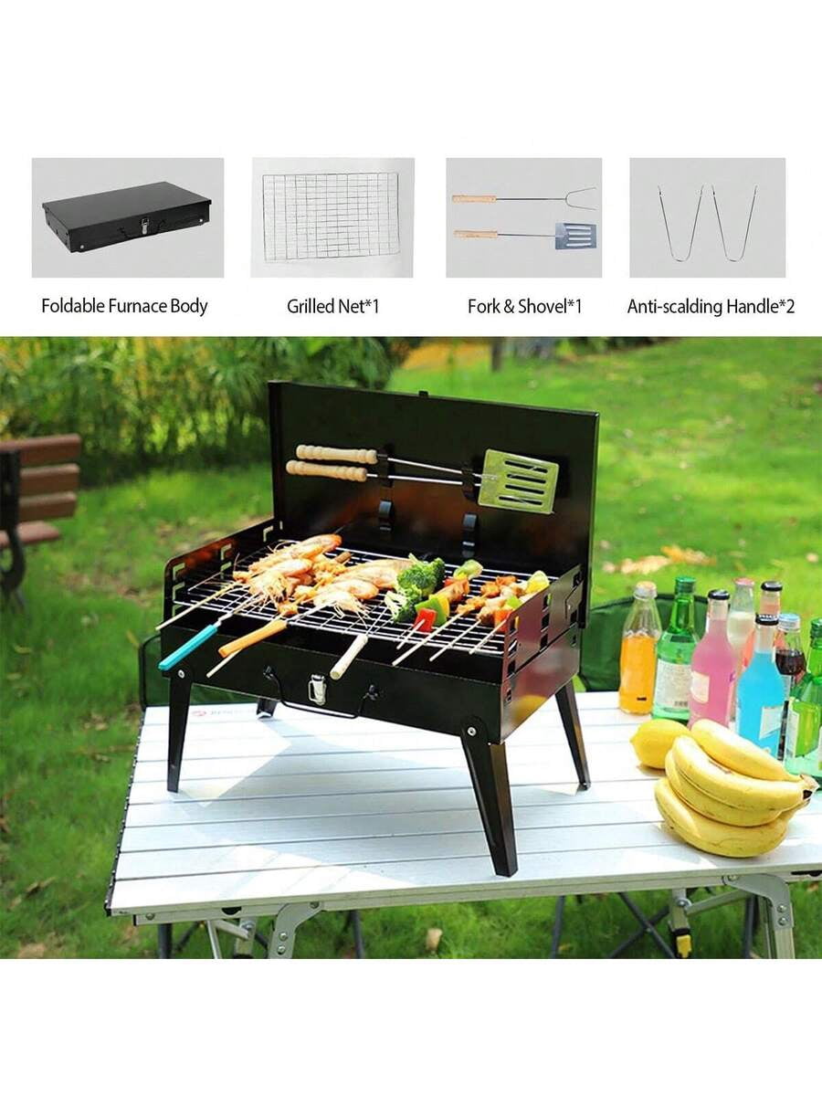 1pc Small Portable Charcoal Grill, Foldable Outdoor Grill With Barbecue Accessories, Suitable For Outdoor Cooking, Camping, Hiking, Picnicking, Tailgate Parties, And Backyard Parties