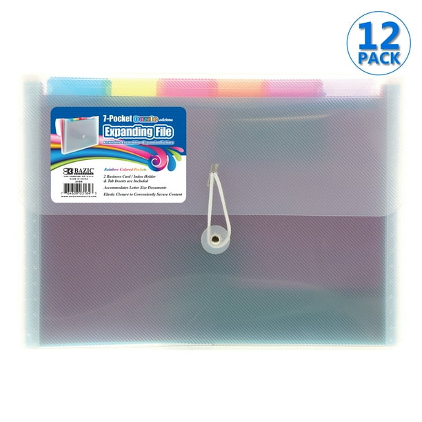 BAZIC Expanding File Folder 7 Pockets, Plastic Document Envelopes, 12