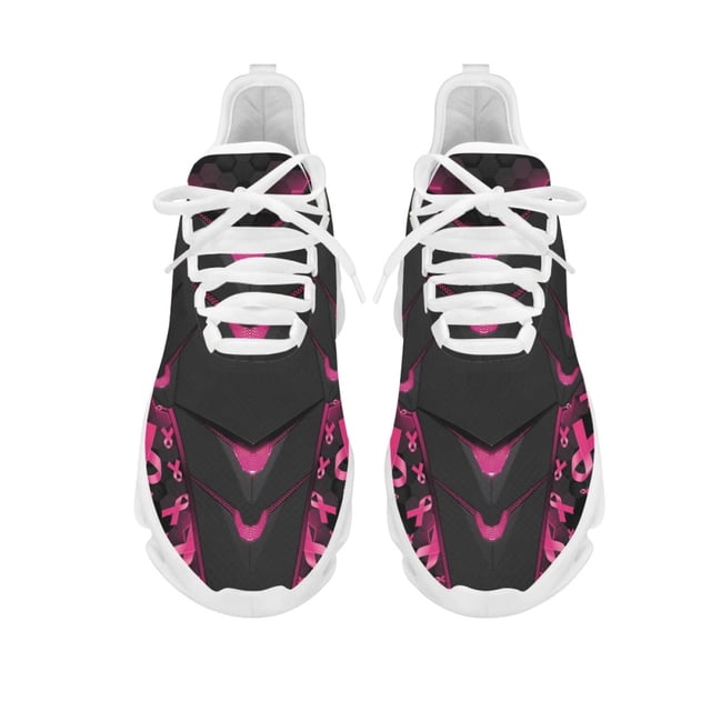 Zapatillas de tenis ligeras con cordones y antideslizantes para mujer, con estampado de lazo floral rosa y concienciación sobre el cáncer de mama, moda