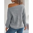 thumbnail image 3 of Womens Casual Off Shoulder Sweater Loose Batwing Long Sleeve Pullover Sweater Crochet Hollow Knit Jumper Tops, 3 of 6