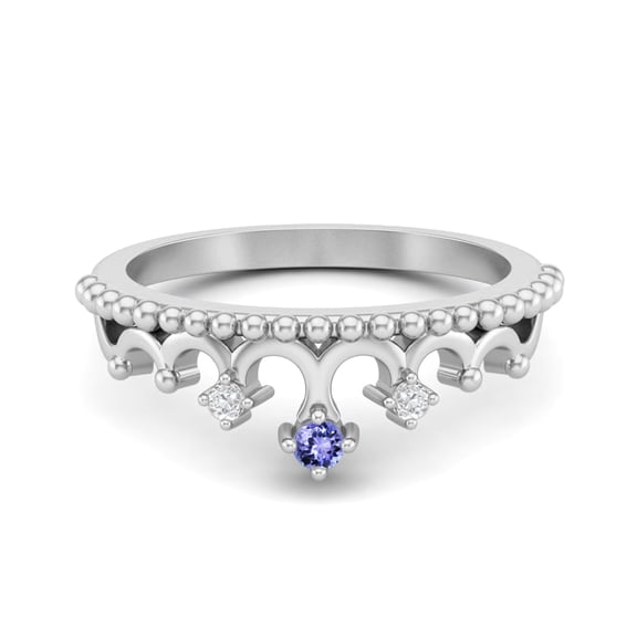 2mm Round Natural Tanzanite 925 Sterling Silver Women Crown Tiara Valentines Day Gifts Ring