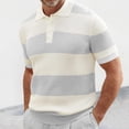 thumbnail image 2 of LWavelet Men's Short Sleeve Polo Shirt, Striped Ribbed Knit Collared Top for Casual & Retro Outfits Gray L, 2 of 4