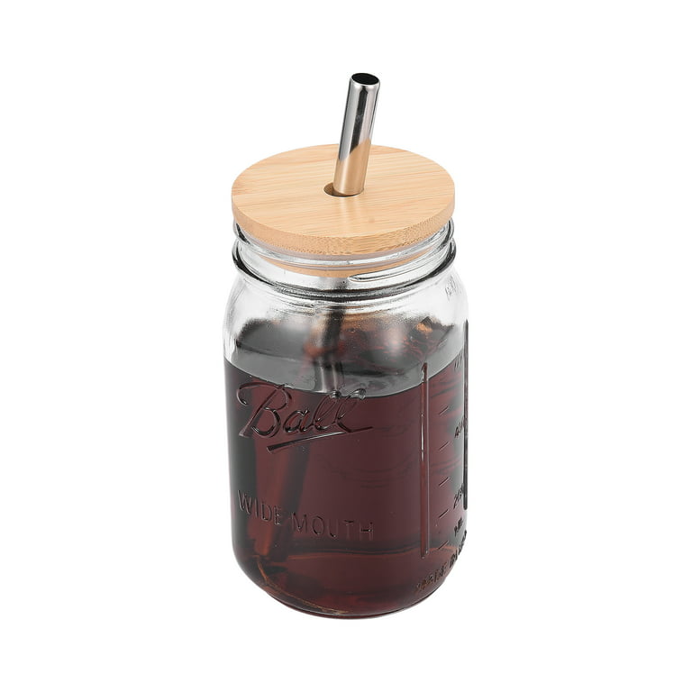 2 Mason Jar Drinking Glasses w/Handles, Wood Lids, Bamboo Cloths, Metal  Straws