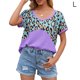thumbnail image 1 of Camiseta de mujer de manga corta, cuello redondo, estampado, empalme, camiseta informal, morado, L Speravity AP001236-07, 1 of 7