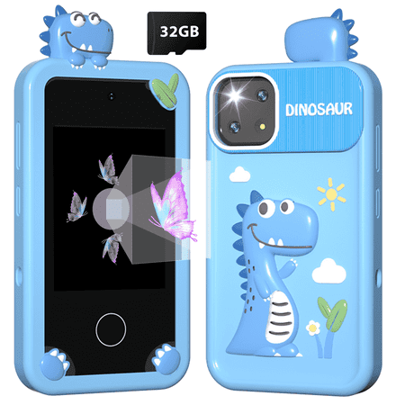 Merryhome Kids Smart Phone for Boys with 32G Card & Holographic Pyramid Christmas Birthday Gifts for Age 3-10 Kids Toys Cell Phone 2.8 Touchscreen Toddler Learning Toy Dual Lens Music Player