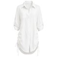 thumbnail image 4 of Sillenn Women Beach Cover Up Shirt Side Drawstring Button Up Shirt Oversized Beach Cover Up Dress Top Plus Size Swimsuit Bathing Suit Coverup Bikini Beachwear Loose Collared Tunic Shirt White L, 4 of 8