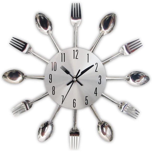 Reloj de pared de cocina, 3D, extraíble, moderno, creativo, cubertería, cuchara de cocina, tenedor, reloj de pared, espejo, calcomanía de pared, pegatina de pared, habitación, decoración del hogar Xemadio WRQX-451-4