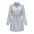 thumbnail image 5 of APEXFWDT Women's Long Sleeve Shirt Dress Button Down Elastic Waist Tie Dress Casual Beach Sun Protection Cover Up Dress,M,Gray, 5 of 5