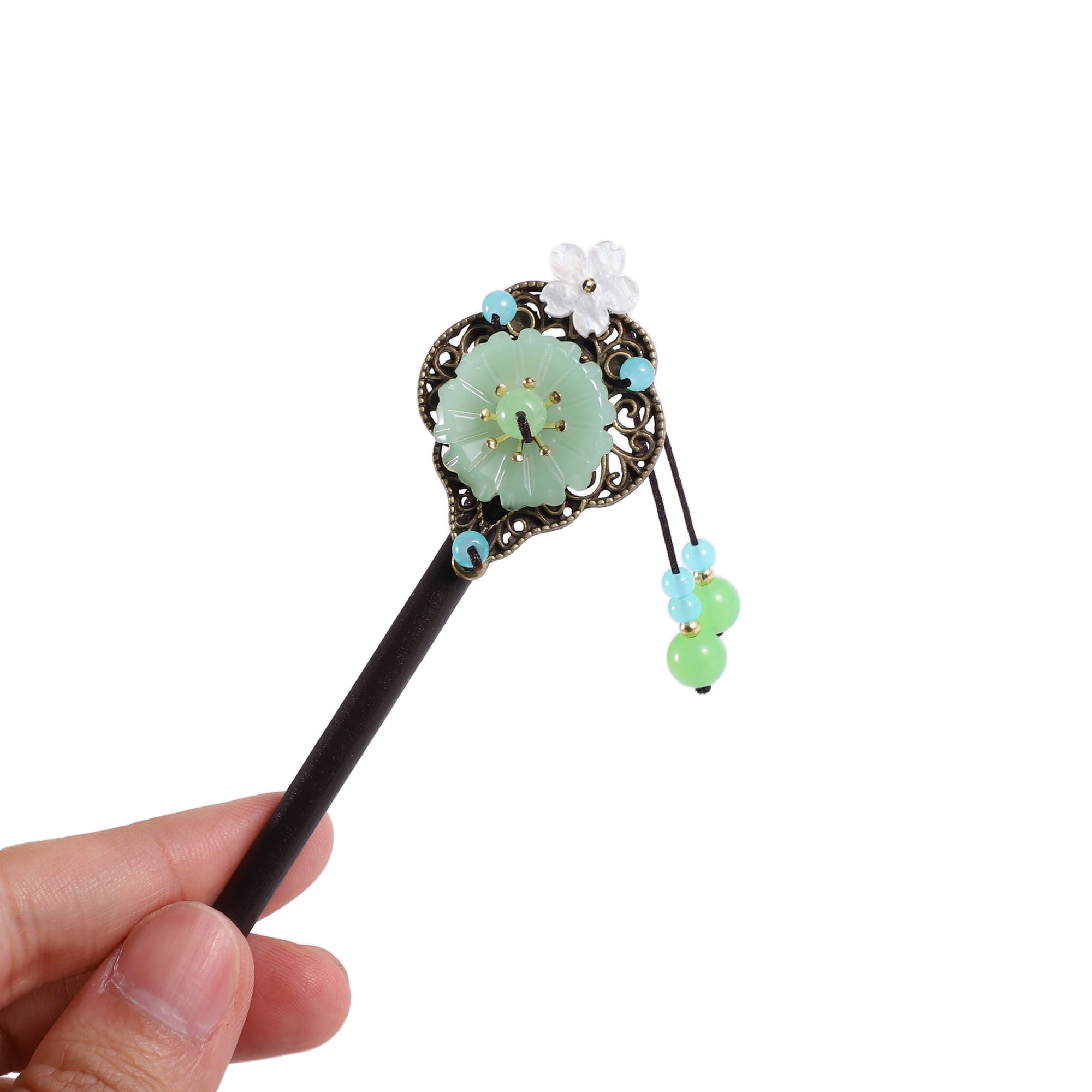 Unique Bargains Hair Chopstick for Women 1Pc Black, Green [Retro Style] 2.36"