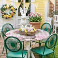 thumbnail image 4 of Round Fitted Tablecloth,Happy Easter Bunny Circle Table Cover Waterproof Table Cloth with Elastic Edge,Daisy Roses Pink Plaid Butterflies Outdoor Tablecloths for Kitchen Picnic 55-60in, 4 of 9