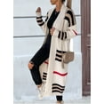 thumbnail image 4 of Women'S Vintage Open Front Knit Striped Long Sleeves Maxi Long Cardigan Sweater with Pockets Cream White L, 4 of 6
