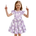 thumbnail image 2 of Girls Dresses Easter Bunny Print Dress Flutter Sleeve Party Dress Floral Church Festive Summer A Line Purple Dress Size 3-4 Y, 2 of 4