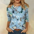 thumbnail image 2 of JULMCOMO Womens Summer Tops 3/4 Length Sleeve Summer Round Neck T Shirts Casual Comfy Three Quarter Sleeve Floral Print Tshirts Loose Trendy Summer Tunics Blue 3XL, 2 of 5