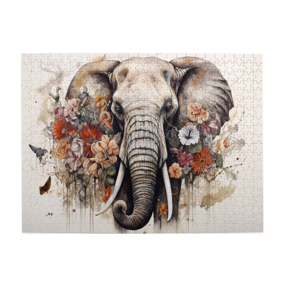 500 PCS Elephant In The Flowers 500 Pcs Animal Jigsaw Puzzle,Ideal For Relaxation And Family Fun,Animal Enthusiasts' Charming Artworks,Modern Art Wooden Puzzle,Every Piece Is Unique