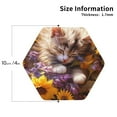 thumbnail image 2 of Pofeuu Cute Cat Sunflower Print Coasters for Drinks, 4Pack PU Leather Coasters, Bar Drink Coasters for Tabletop Protection, Furniture from Damage-Hexagon, 2 of 6