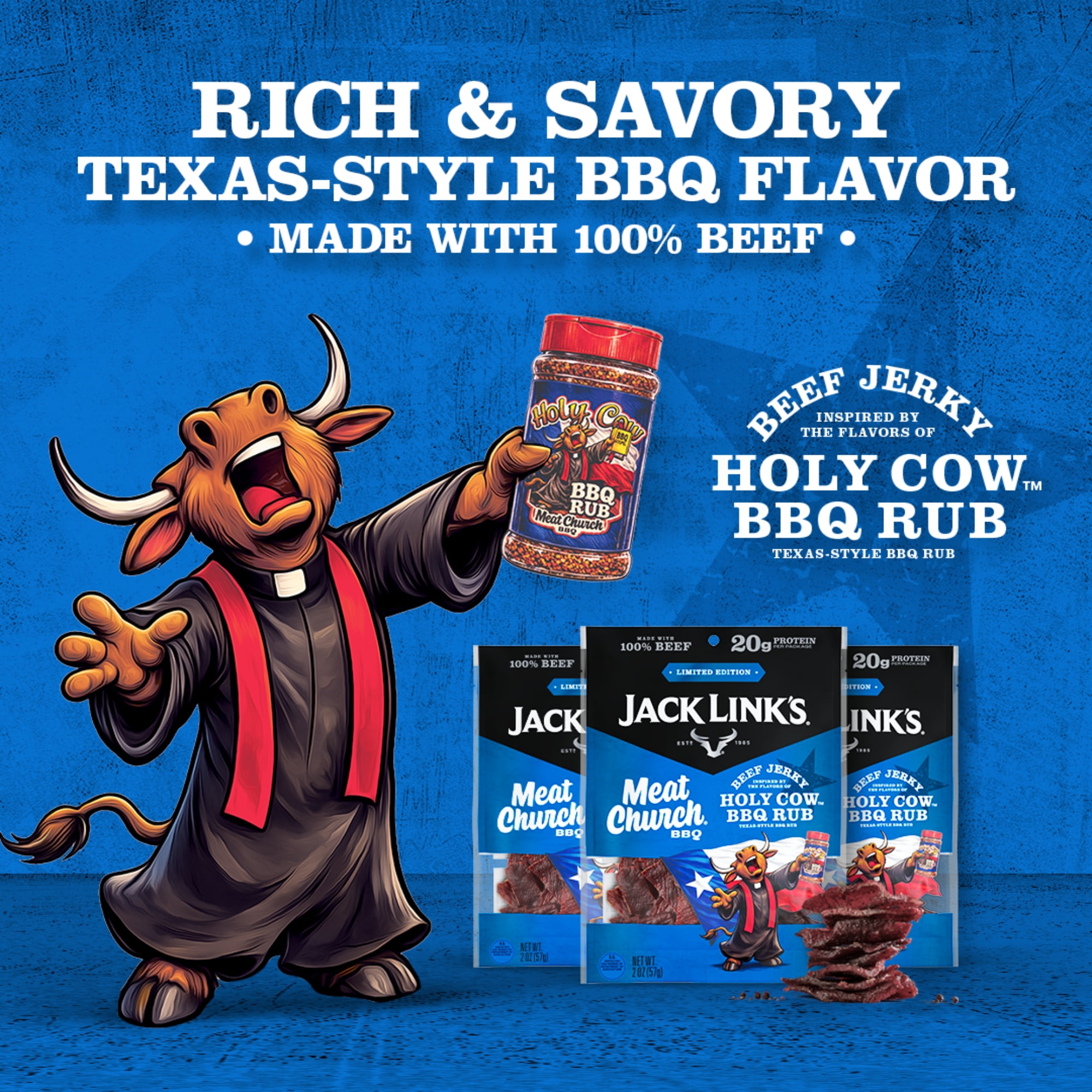 Jack Link's & Meat Church Holy Cow BBQ Beef Jerky, 2 Ounce