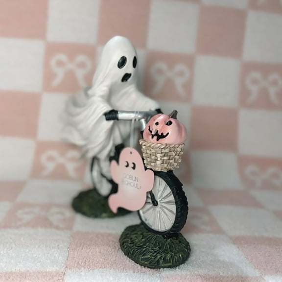 Halloween Cycling Ghost And Pinks Pumpkins Resin Ornament 2024 New Ornament Cute Decoration Halloween Ornament Festival Gifts