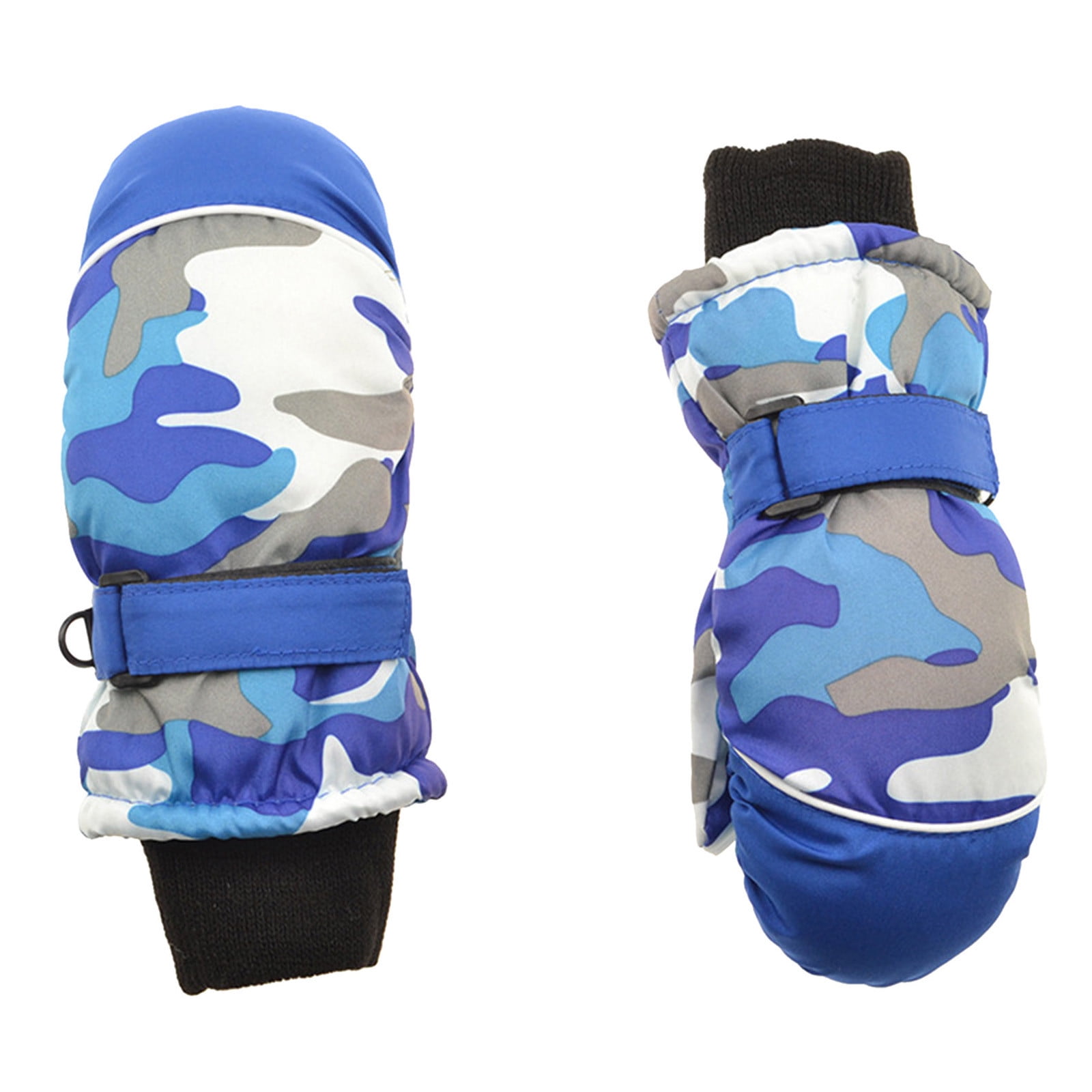 Ticikt Kids Camo Print Ski Mittens, Thick Thermal Lined Winter Gloves, Windproof Adjustable Warm Handwear for Outdoor Sports